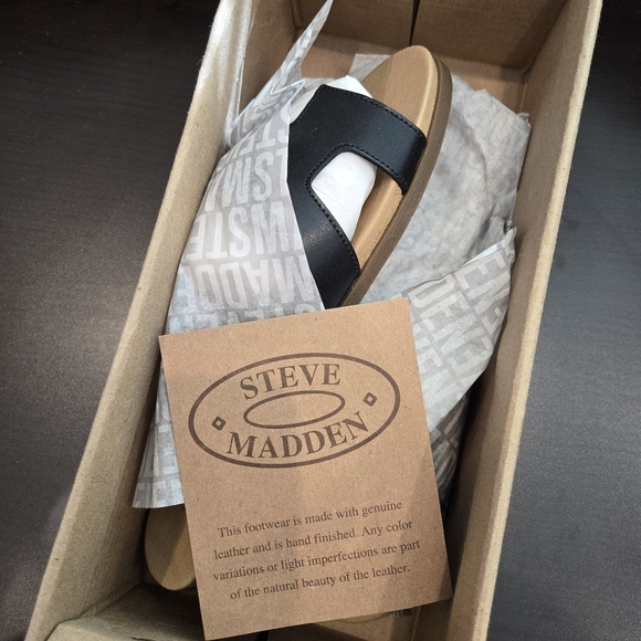 Steve Madden Leather Black HOKU womens slides Size 7.5 - Picture 7 of 10